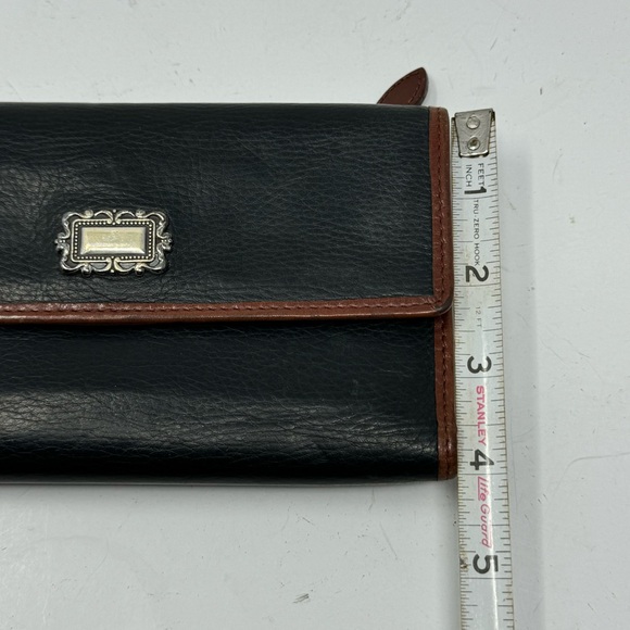 Fossil Black Leather Trifold Wallet Cards Checkbook Brown Trim Vintage - Picture 10 of 10